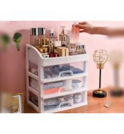 Cosmetic Organizer Tiered Acrylic Stand with Drawers - Transparent Makeup Brush Lipstick Jewelry Holder, Stackable Vanity Storage Box, Anti-Dust Lid Travel Portable, Premium Bathroom Beauty Essential UAE B2B 